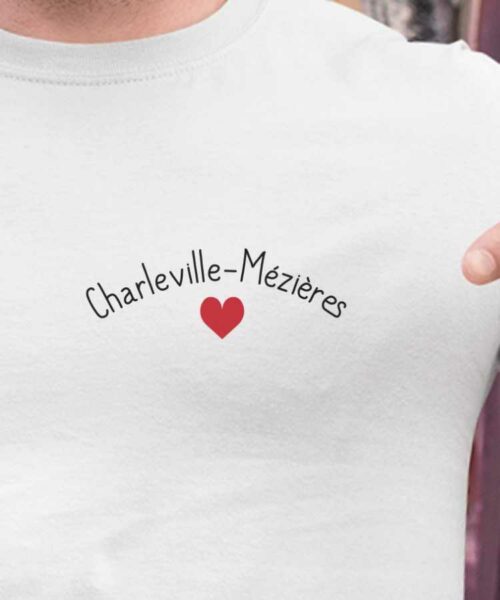 T-Shirt Blanc Charleville-Mézières Coeur Pour homme-2