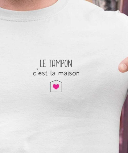 T-Shirt Blanc Le Tampon C'est la maison Pour homme-2
