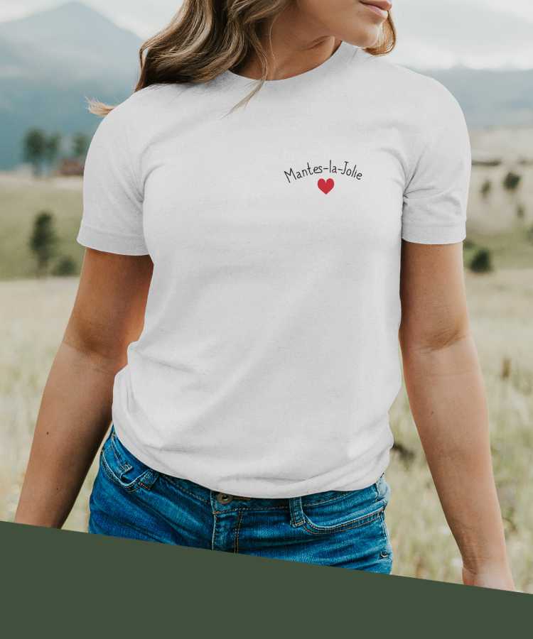 T-Shirt Blanc Mantes-la-Jolie Coeur Pour femme-1