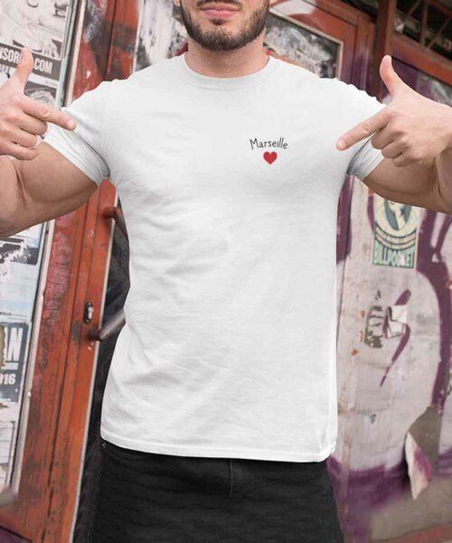 T-Shirt Blanc Marseille Coeur Pour homme-1