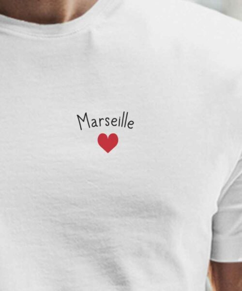 T-Shirt Blanc Marseille Coeur Pour homme-2