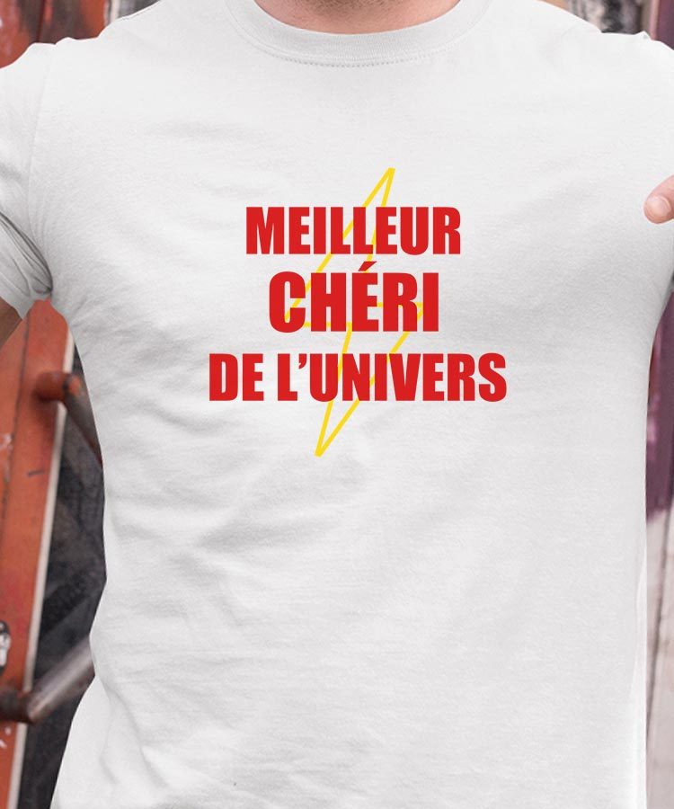 T-Shirt Blanc Meilleur Chéri de l'univers Pour homme-1