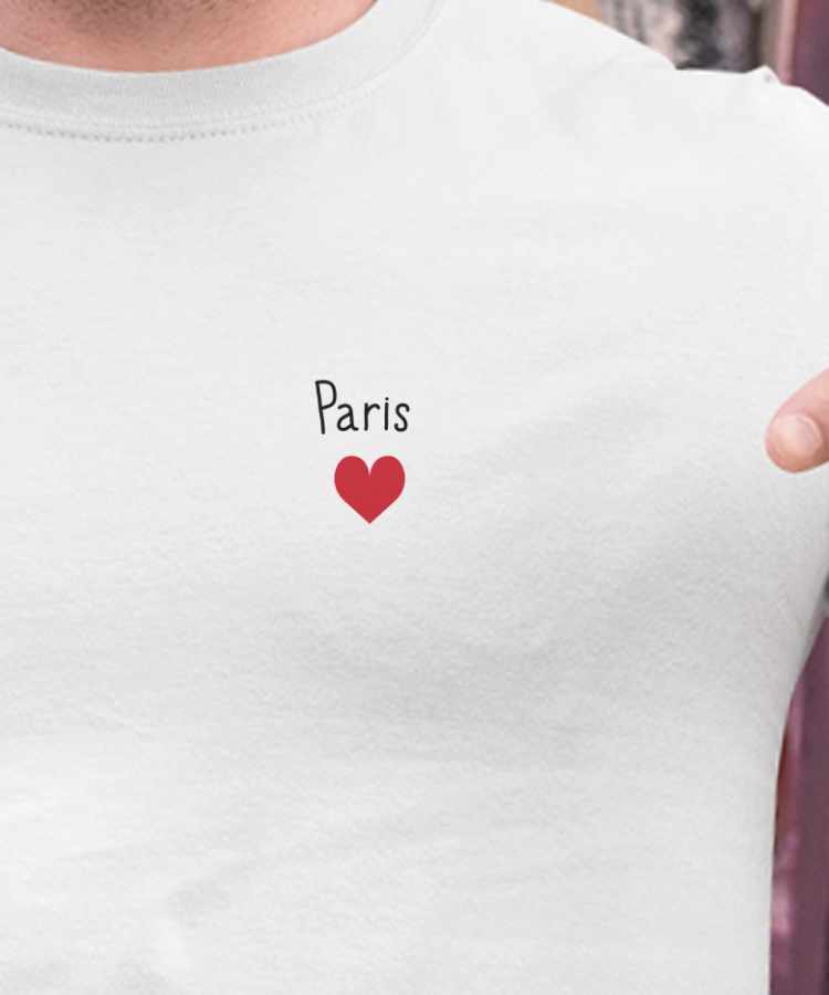 T-Shirt Blanc Paris Coeur Pour homme-2