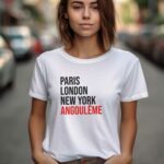 T-Shirt Blanc Paris London New York Angoulême Pour femme-1