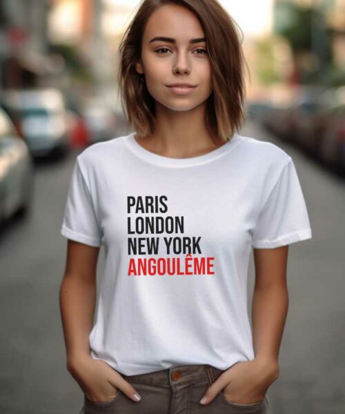 T-Shirt Blanc Paris London New York Angoulême Pour femme-1