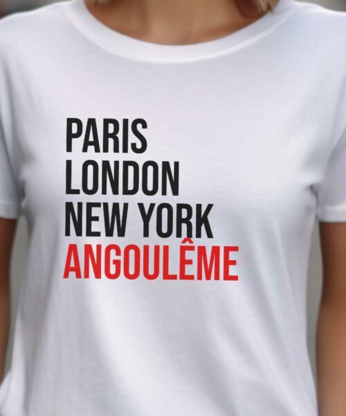 T-Shirt Blanc Paris London New York Angoulême Pour femme-2