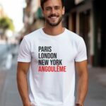 T-Shirt Blanc Paris London New York Angoulême Pour homme-1