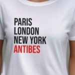 T-Shirt Blanc Paris London New York Antibes Pour femme-2