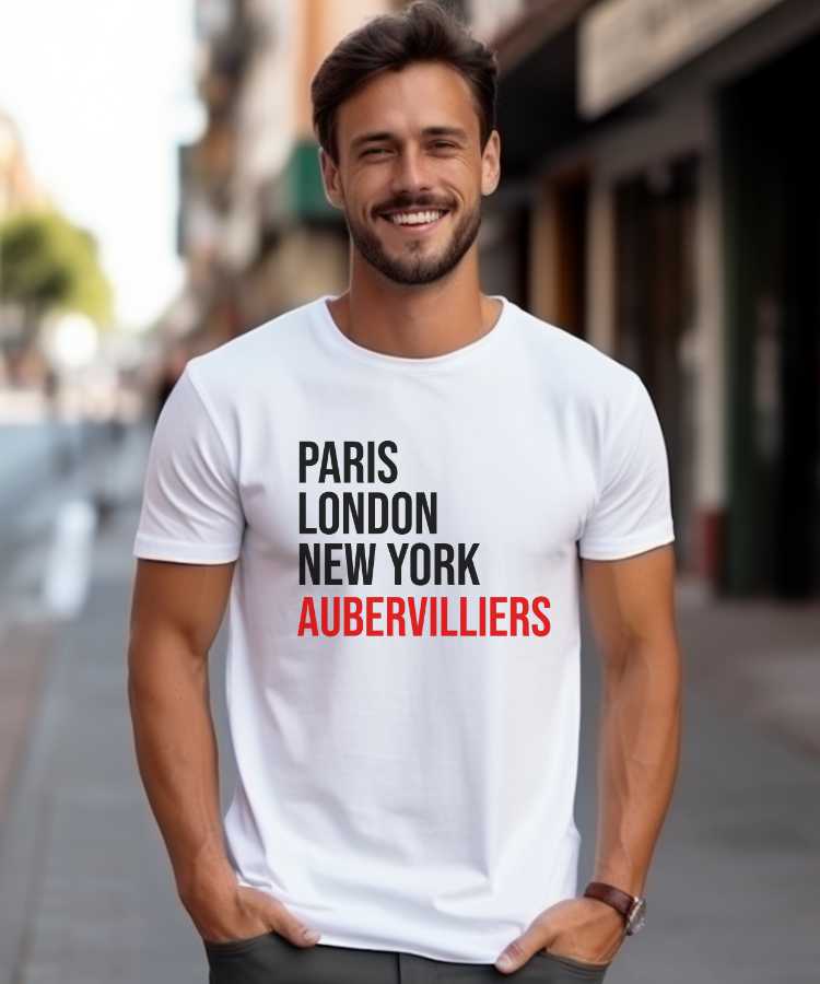 T-Shirt Blanc Paris London New York Aubervilliers Pour homme-1
