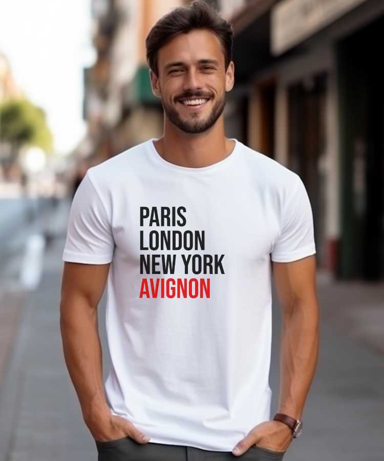 T-Shirt Blanc Paris London New York Avignon Pour homme-1