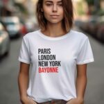 T-Shirt Blanc Paris London New York Bayonne Pour femme-1