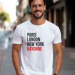 T-Shirt Blanc Paris London New York Bayonne Pour homme-1