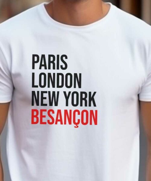 T-Shirt Blanc Paris London New York Besançon Pour homme-2