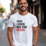 T-Shirt Blanc Paris London New York Béziers Pour homme-1