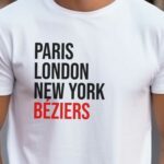 T-Shirt Blanc Paris London New York Béziers Pour homme-2