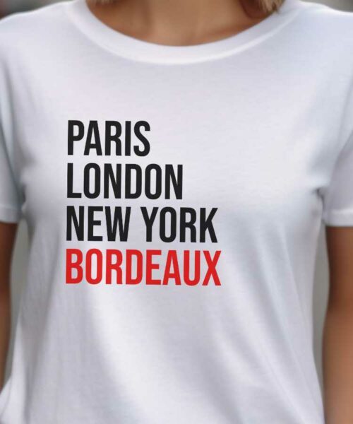 T-Shirt Blanc Paris London New York Bordeaux Pour femme-2
