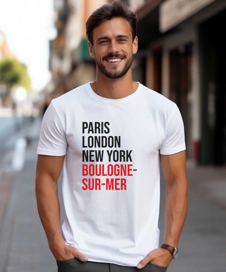 T-Shirt Blanc Paris London New York Boulogne-sur-Mer Pour homme-1