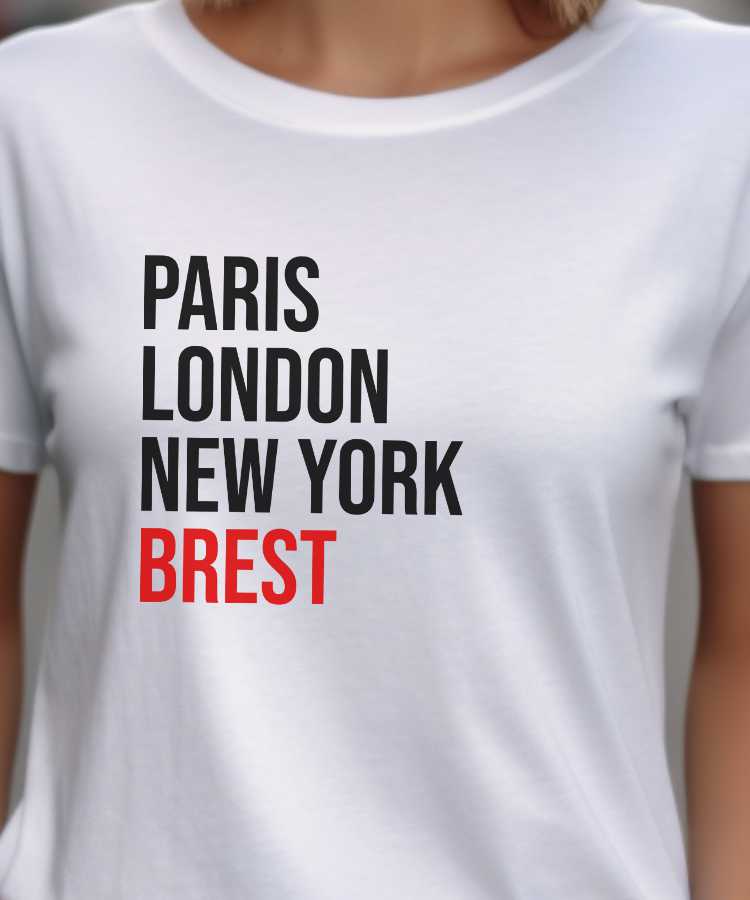 T-Shirt Blanc Paris London New York Brest Pour femme-2