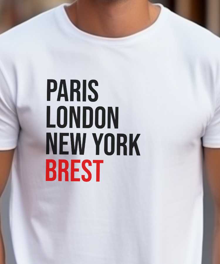 T-Shirt Blanc Paris London New York Brest Pour homme-2
