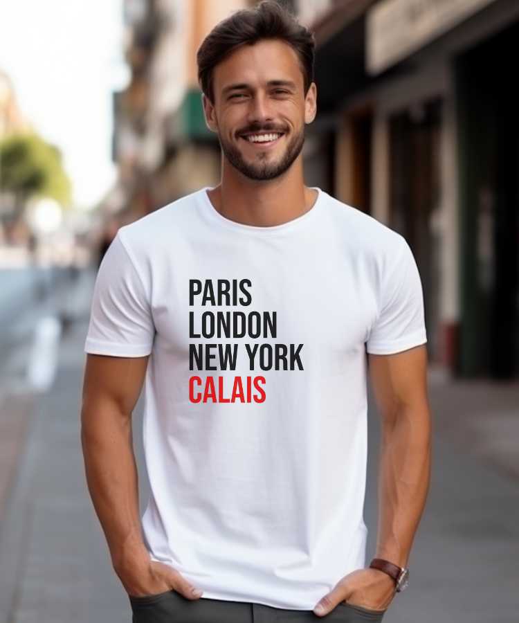 T-Shirt Blanc Paris London New York Calais Pour homme-1