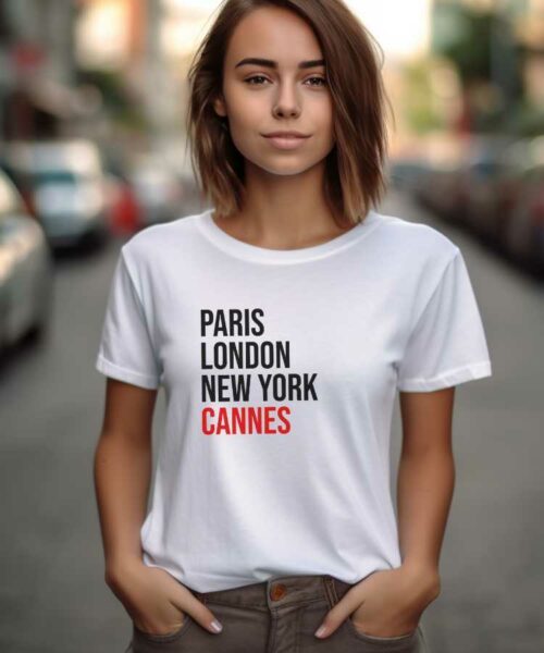 T-Shirt Blanc Paris London New York Cannes Pour femme-1