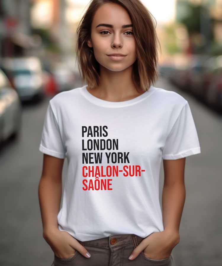 T-Shirt Blanc Paris London New York Chalon-sur-Saône Pour femme-1