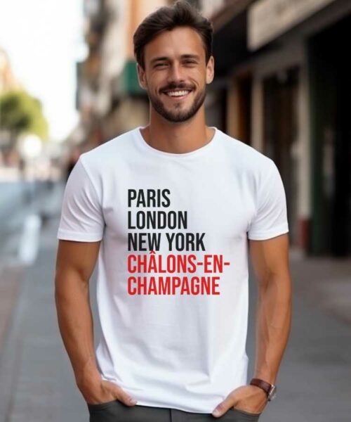 T-Shirt Blanc Paris London New York Châlons-en-Champagne Pour homme-1