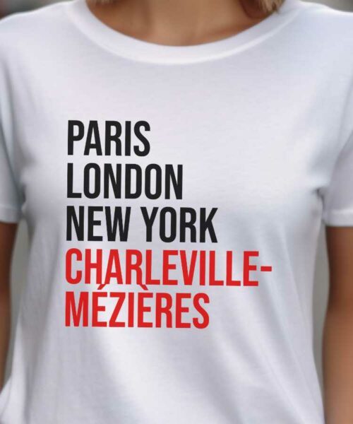 T-Shirt Blanc Paris London New York Charleville-Mézières Pour femme-2