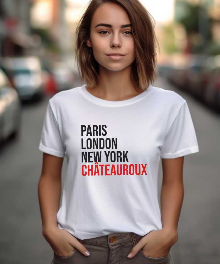 T-Shirt Blanc Paris London New York Châteauroux Pour femme-1