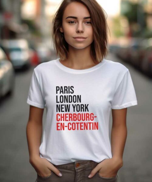 T-Shirt Blanc Paris London New York Cherbourg-en-Cotentin Pour femme-1