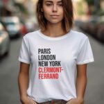 T-Shirt Blanc Paris London New York Clermont-Ferrand Pour femme-1