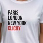 T-Shirt Blanc Paris London New York Clichy Pour femme-2