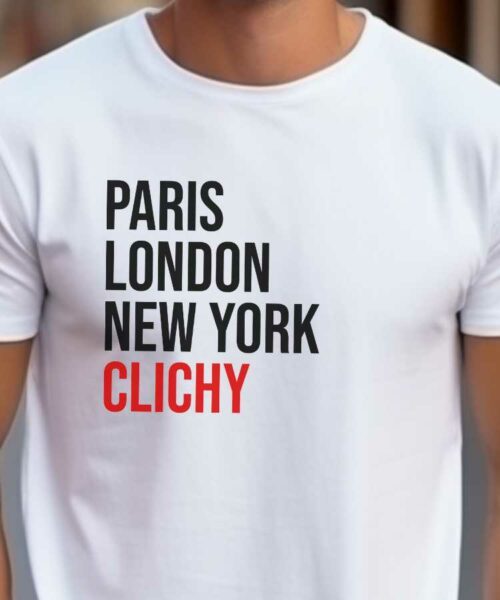 T-Shirt Blanc Paris London New York Clichy Pour homme-2