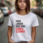 T-Shirt Blanc Paris London New York Corbeil-Essonnes Pour femme-1