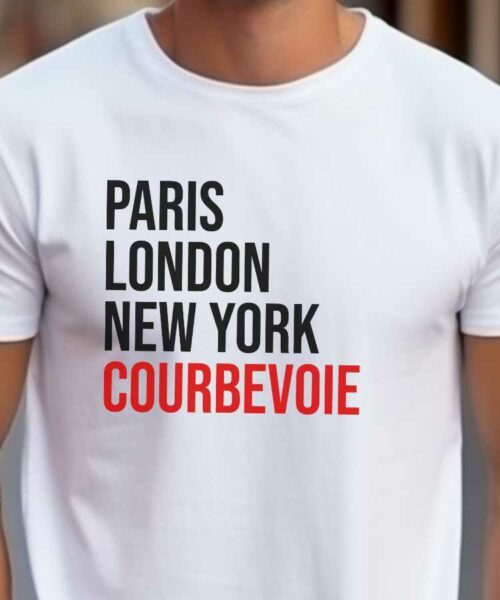 T-Shirt Blanc Paris London New York Courbevoie Pour homme-2
