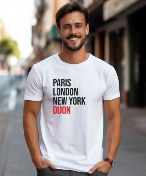 T-Shirt Blanc Paris London New York Dijon Pour homme-1