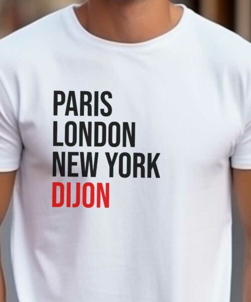 T-Shirt Blanc Paris London New York Dijon Pour homme-2