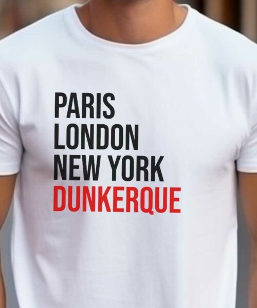 T-Shirt Blanc Paris London New York Dunkerque Pour homme-2
