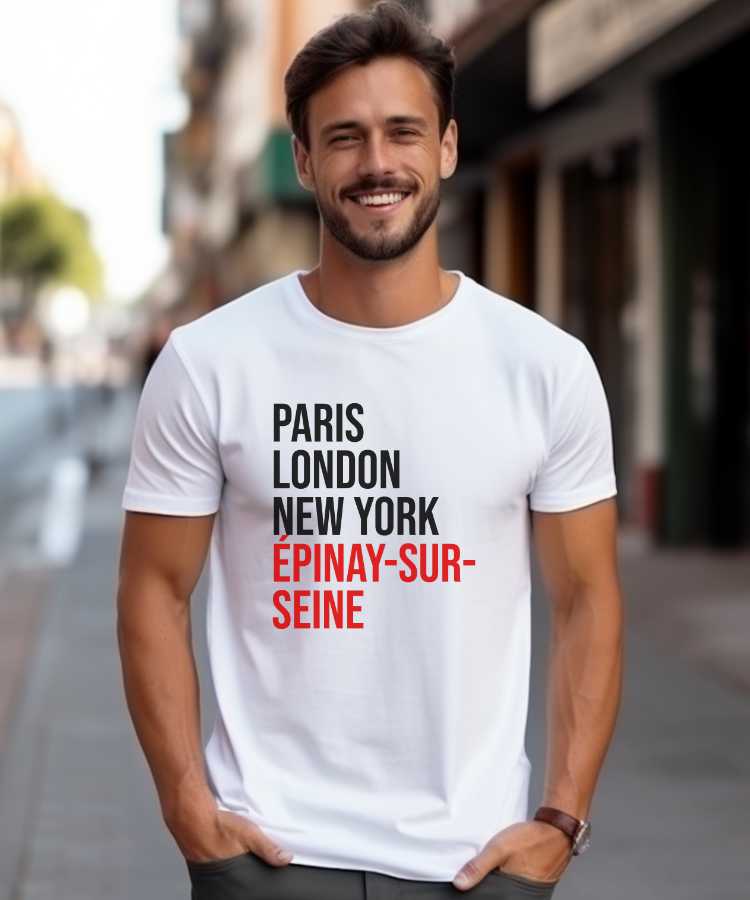 T-Shirt Blanc Paris London New York Épinay-sur-Seine Pour homme-1