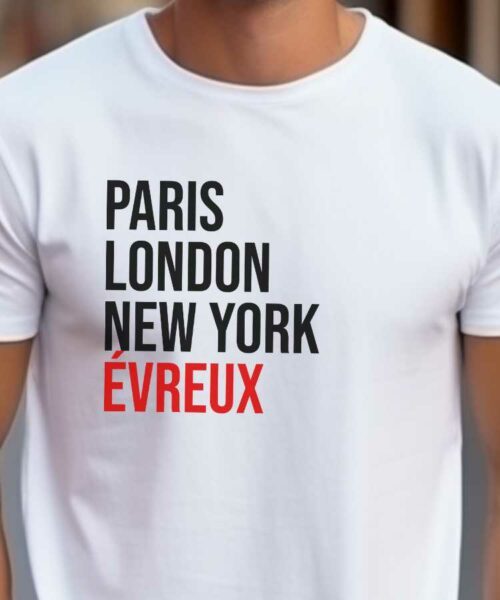 T-Shirt Blanc Paris London New York Évreux Pour homme-2