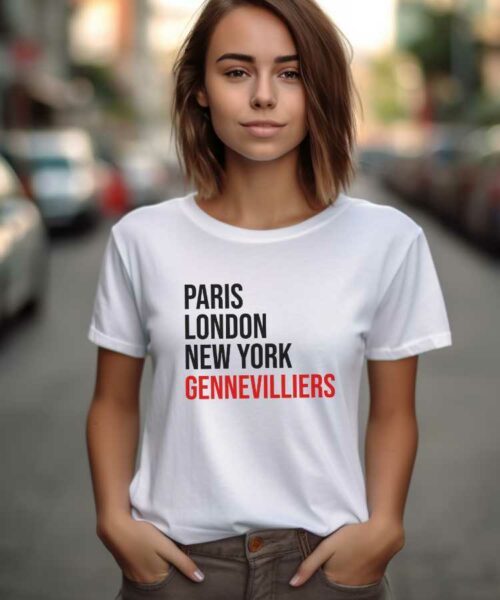 T-Shirt Blanc Paris London New York Gennevilliers Pour femme-1