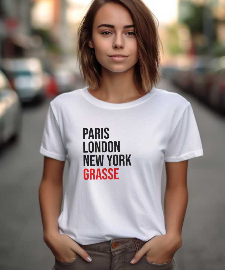 T-Shirt Blanc Paris London New York Grasse Pour femme-1