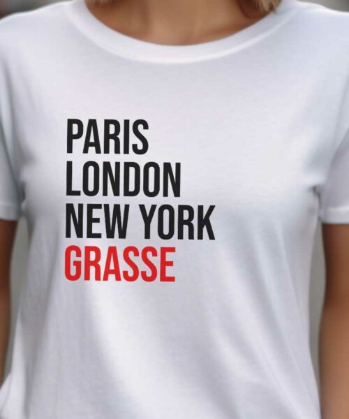 T-Shirt Blanc Paris London New York Grasse Pour femme-2