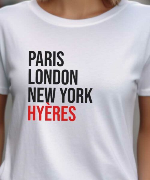T-Shirt Blanc Paris London New York Hyères Pour femme-2