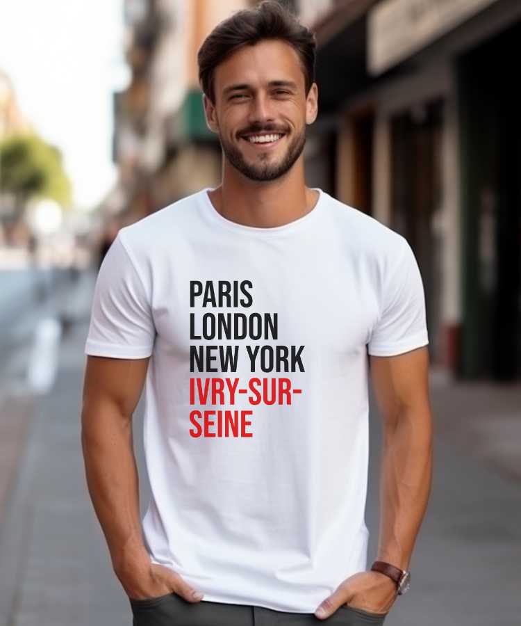 T-Shirt Blanc Paris London New York Ivry-sur-Seine Pour homme-1