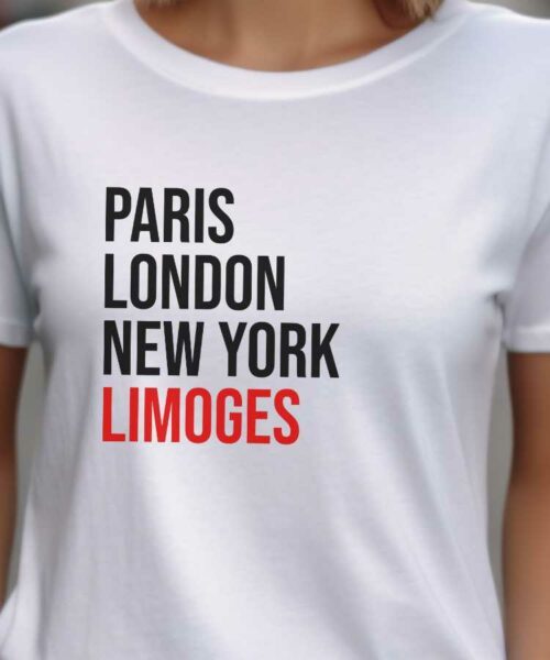 T-Shirt Blanc Paris London New York Limoges Pour femme-2