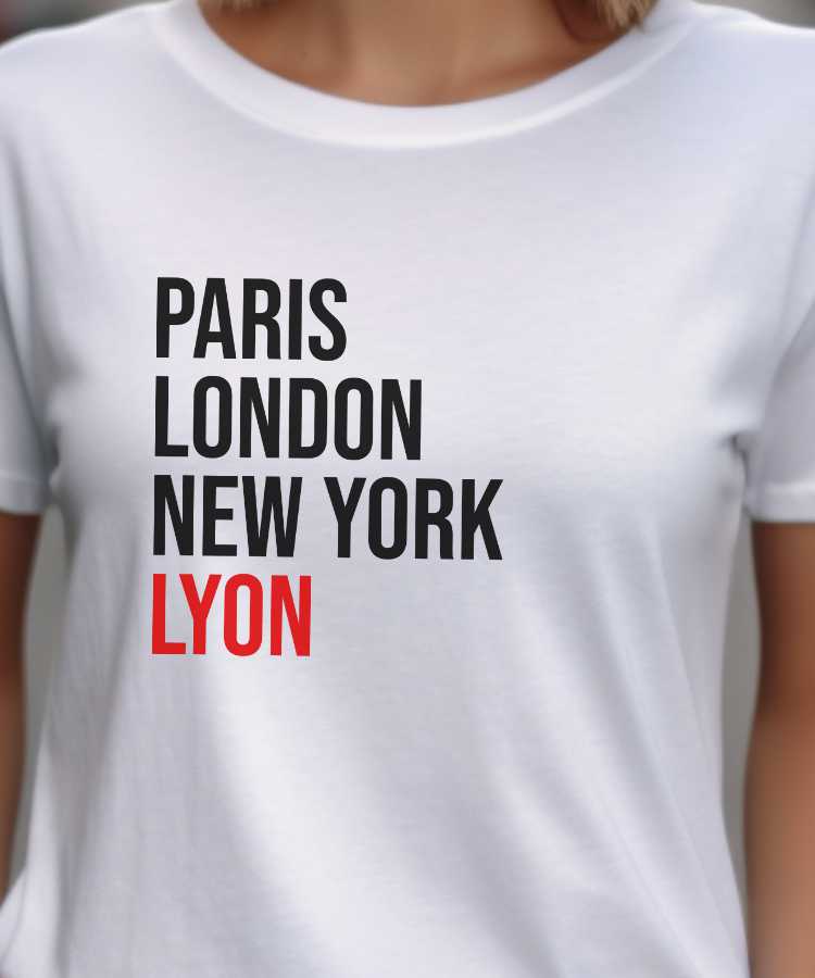 T-Shirt Blanc Paris London New York Lyon Pour femme-2
