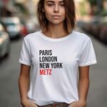 T-Shirt Blanc Paris London New York Metz Pour femme-1