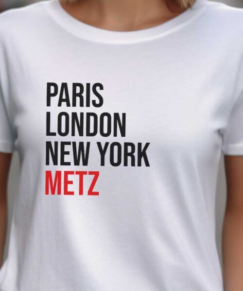 T-Shirt Blanc Paris London New York Metz Pour femme-2