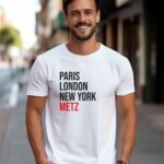 T-Shirt Blanc Paris London New York Metz Pour homme-1